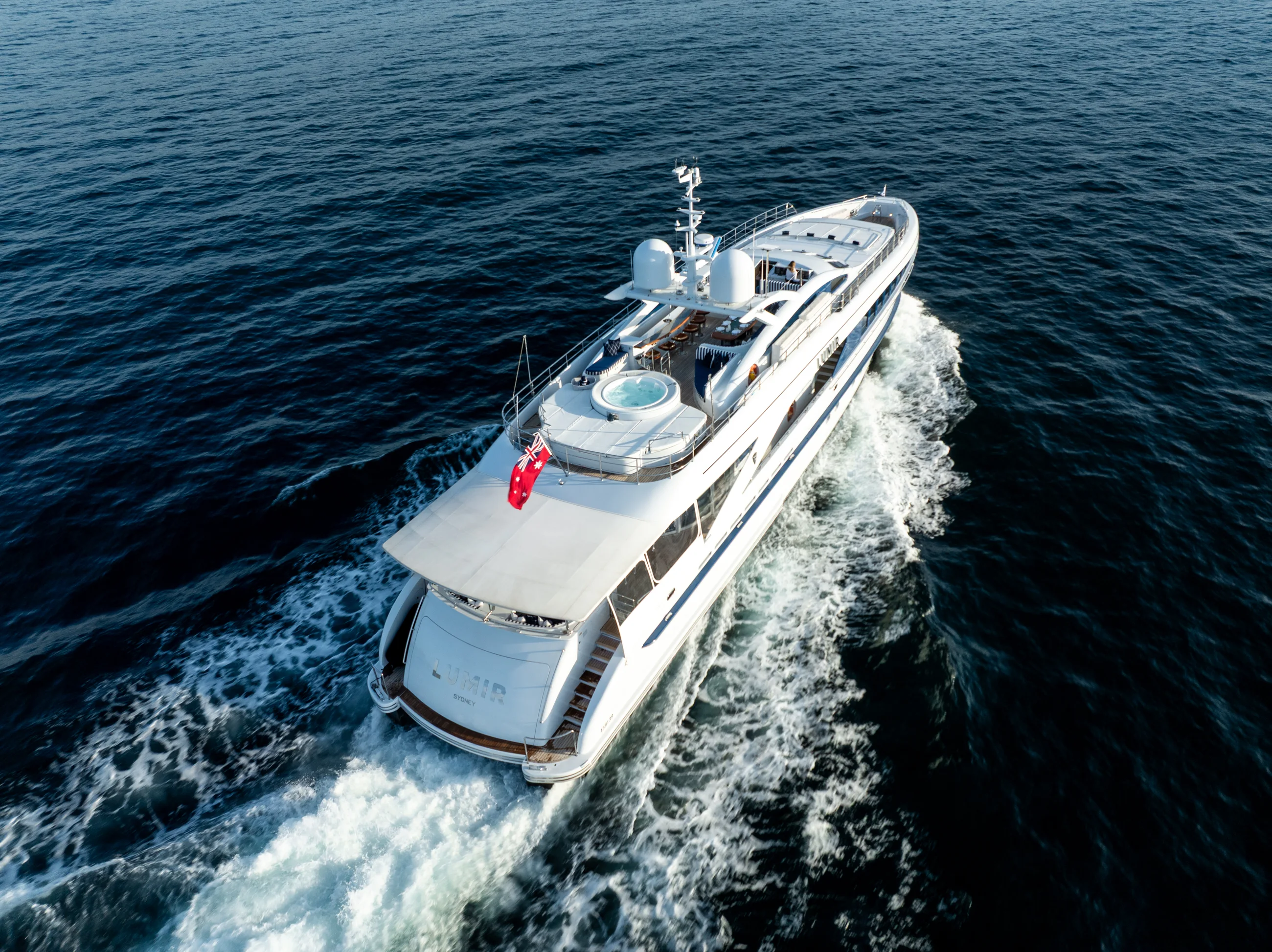 M/Y Lumir under way, aerial view